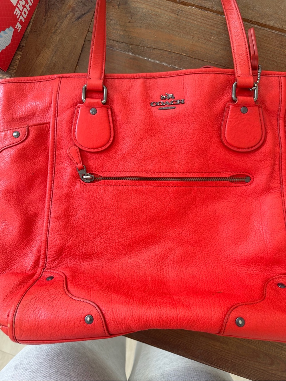 Coach Red Leather Tote Bag